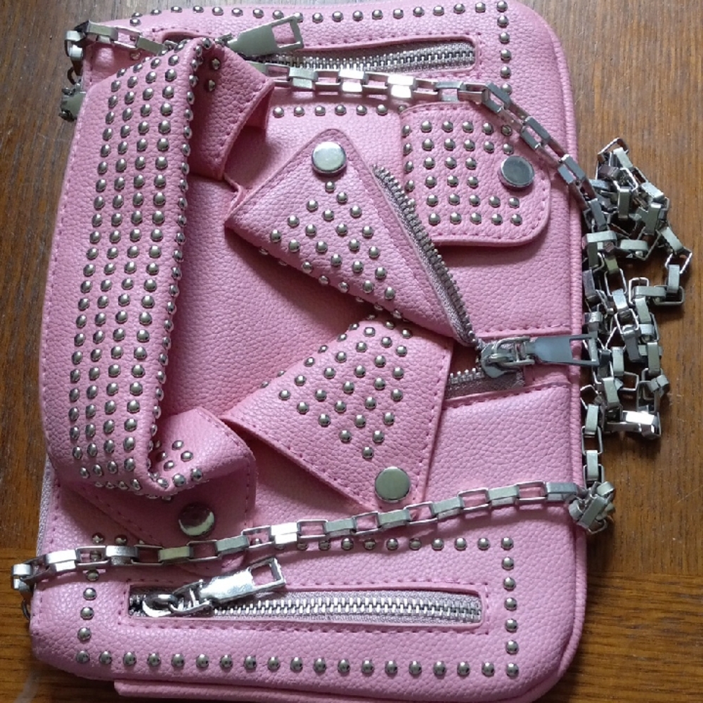 Pink Studded Clutch with Chain Strap